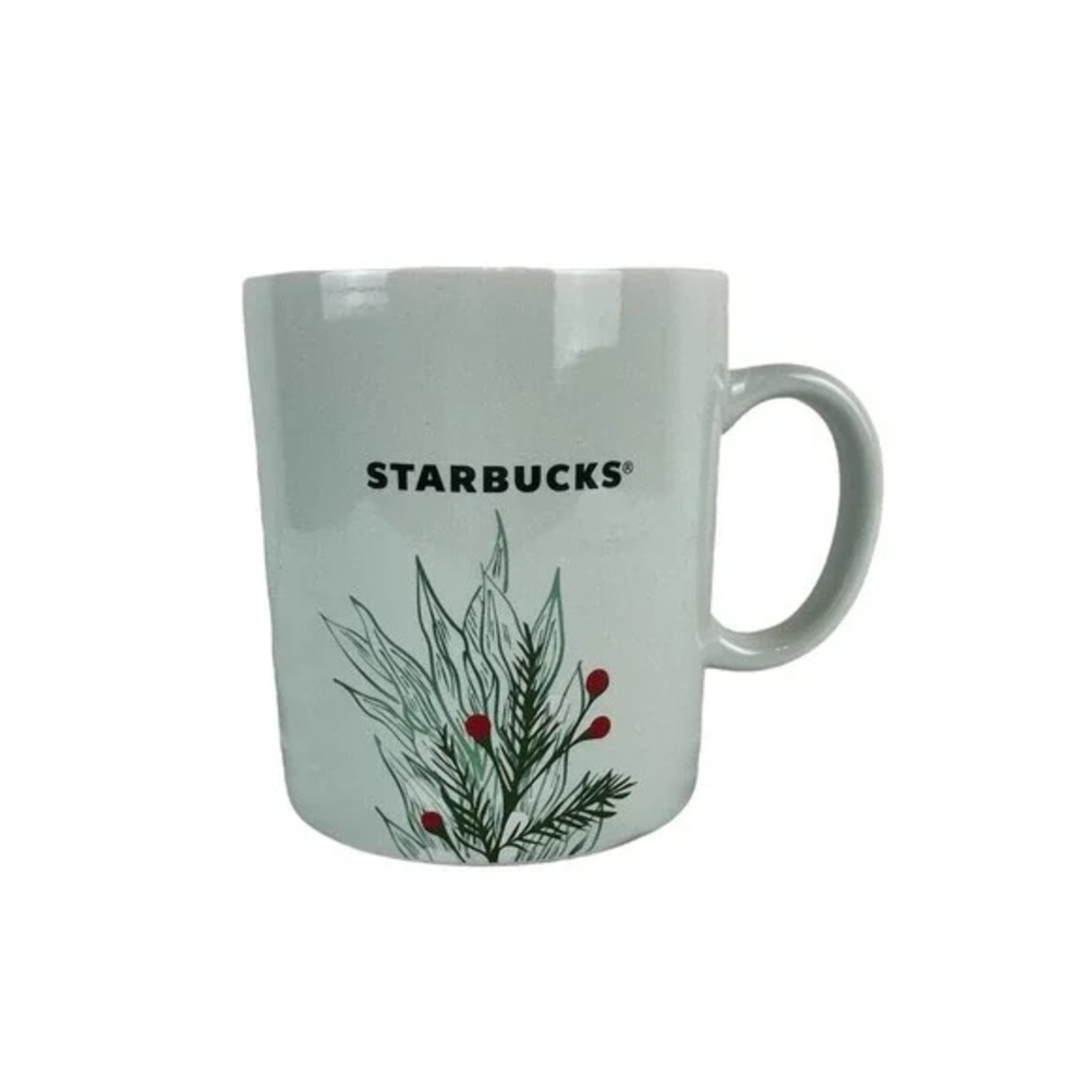 Starbucks Mug with Green Leaves and Red Berries
